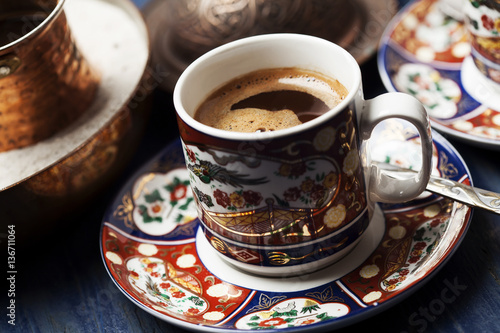 Turkish coffee made in cezve (traditional coffee pot) 