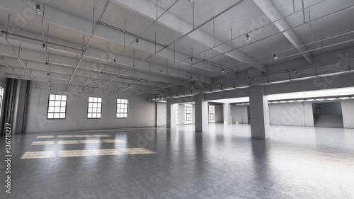 Empty factory interior. 3d render, 3d illustration.