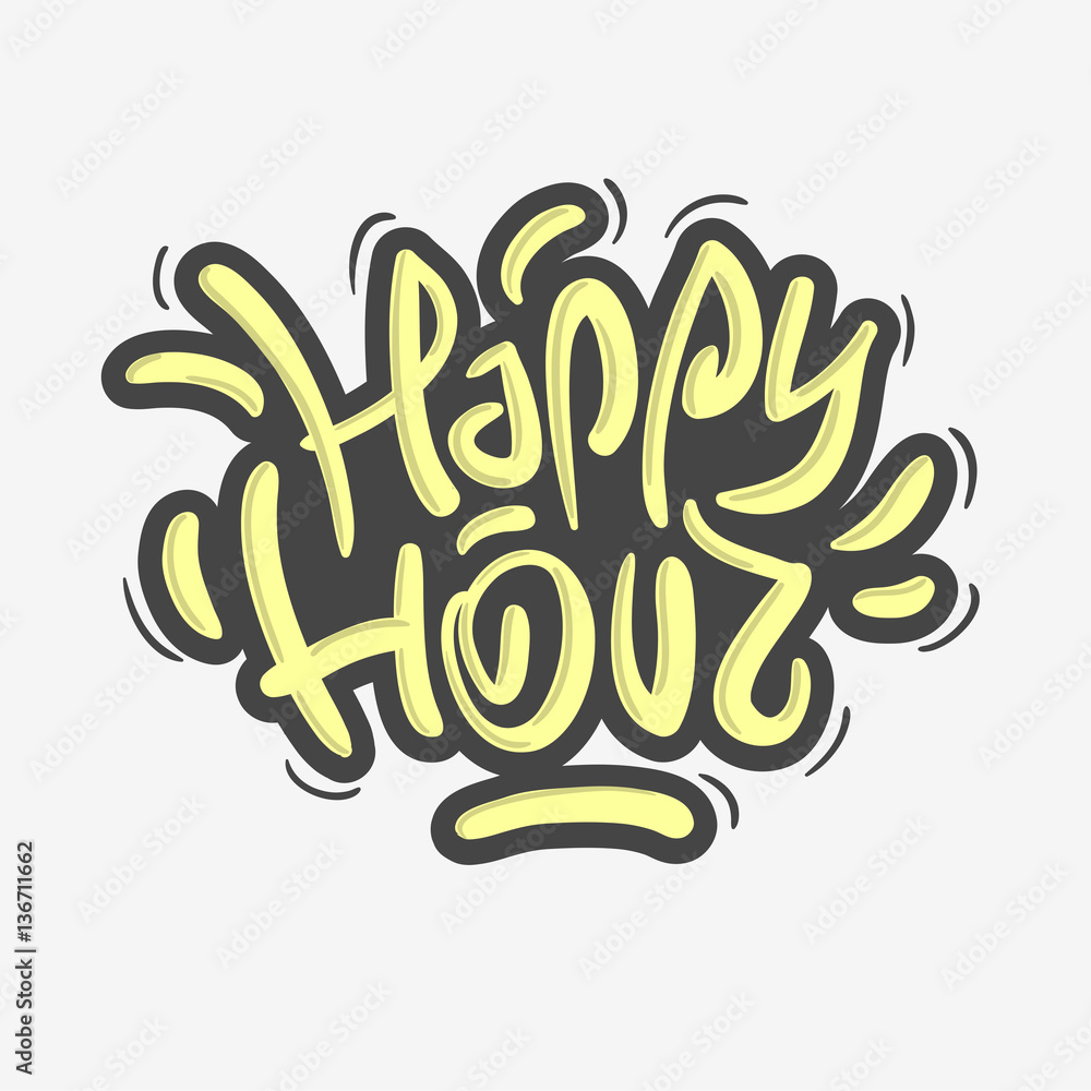 Happy Hour Label Sign Design Funny Cool Brush Lettering Graffiti