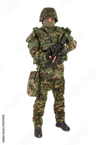 Armed soldier isolated on white background