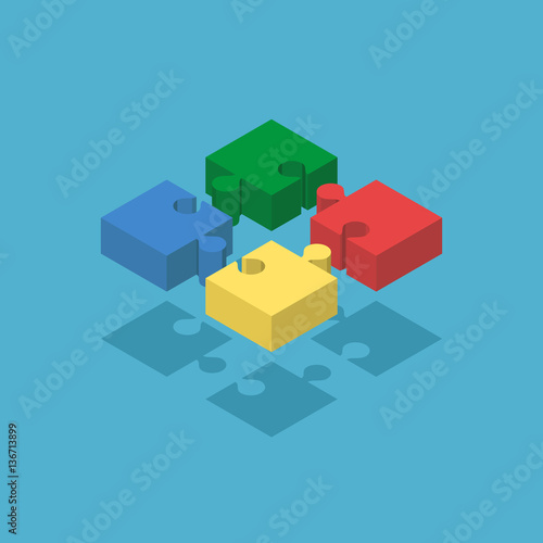 Four isometric puzzle pieces