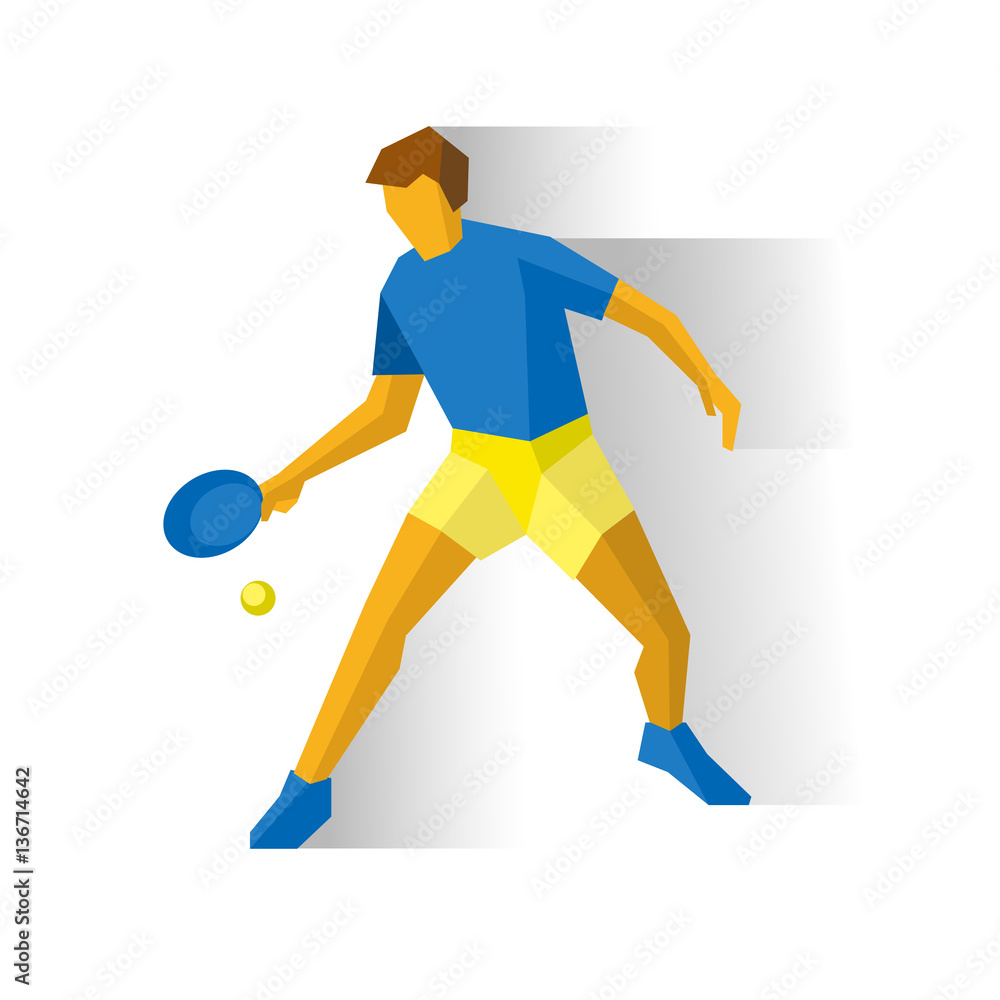 Table tennis player. Athlete isolated on white background with shadows.  International sport games infographic. Sportsman with racket and ball -  flat style vector clip art. Stock Vector | Adobe Stock
