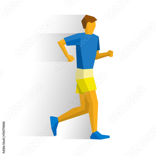Walking sportsman in t-shirt and shorts. Athlete isolated on white background with shadows. International sport games infographic. Race walk competition - flat style vector clip art.