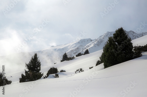 Beautiful snow mountain range landscape in Kyrgyzstan