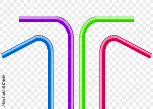 Drinking straws set. Vector colorful pipe tube plastic straw for juice, cocktail isolated