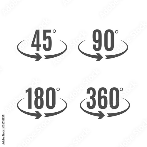 Angle degrees icons vector design. Arrows rotation circle symbol. Geometry measure