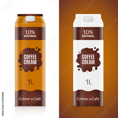 Coffee cream packaging design template. Cream product package isolated. Liquid coffee food bag for cafe