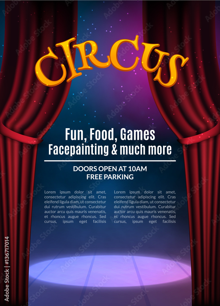 Circus show poster template with sign. Festive Circus invitation ...