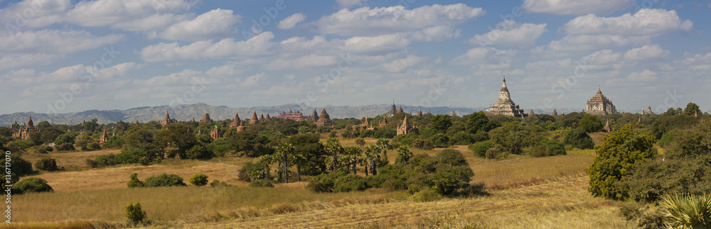 Panorama of the ancient temples of Bagan Burma 