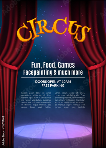 Circus show poster template with sign. Festive Circus invitation. Vector carnival show background illustration