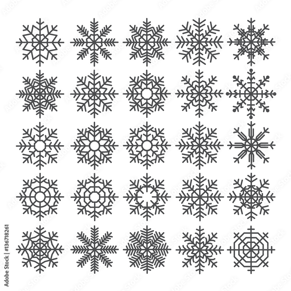 Snowflakes vector set. Vector pack of snowflakes design templates. Winter decoration elements