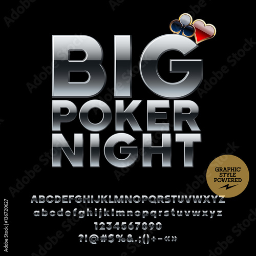 Vector casino metallic logo Big poker night. Set of letters, numbers and symbols. Contains graphic style