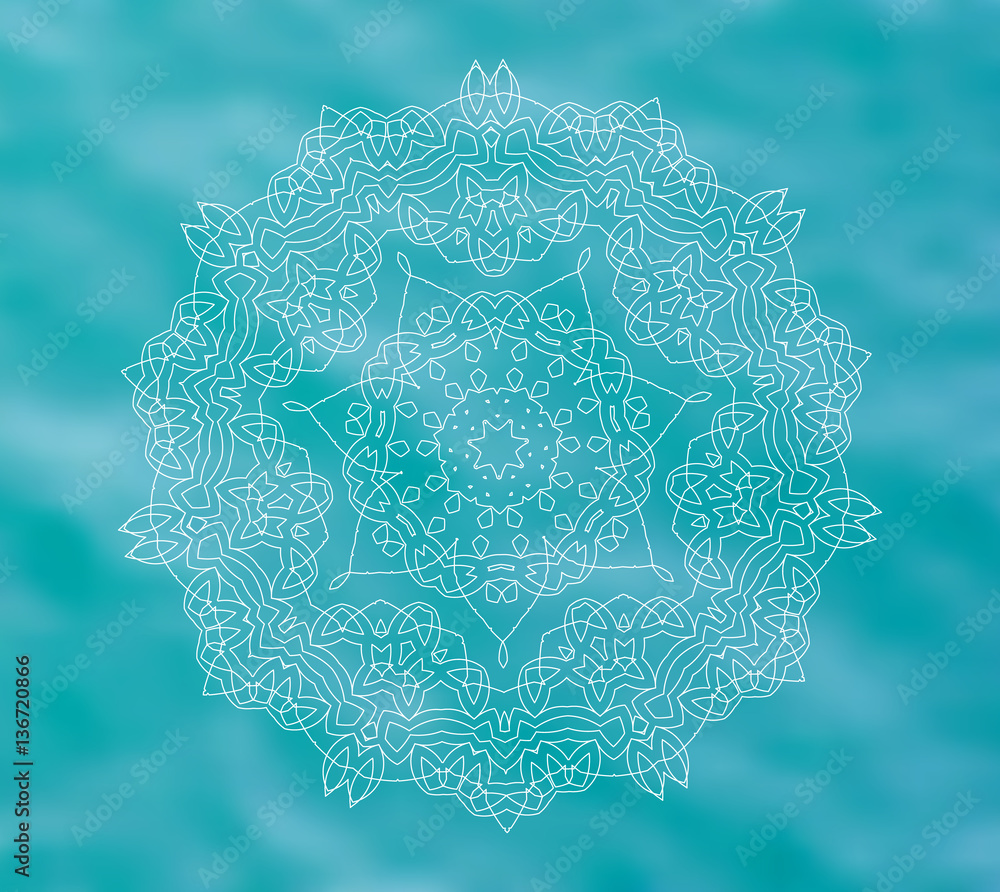 Blue water tribal background with white mandala