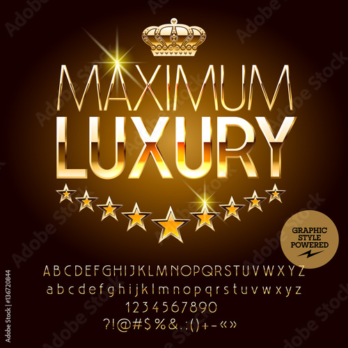 Vector royal casino golden logo Maximum luxury. Set of letters, numbers and symbols. Contains graphic style