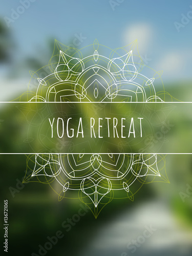 Tropical yoga retreat realistic banner with mandala