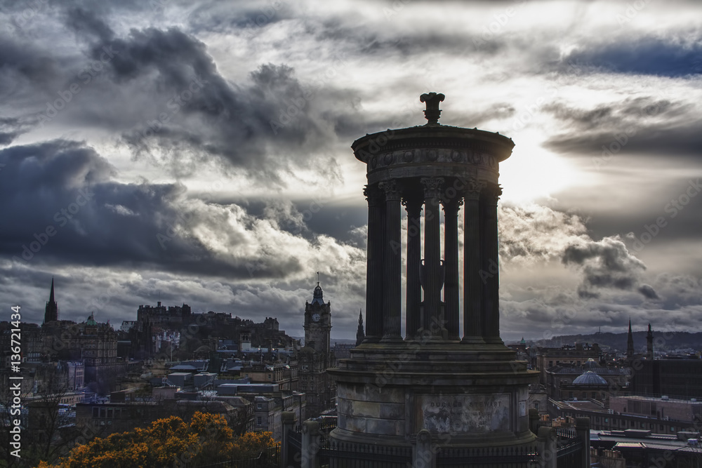Dugald Stewart Monument sunset Edinburgh views