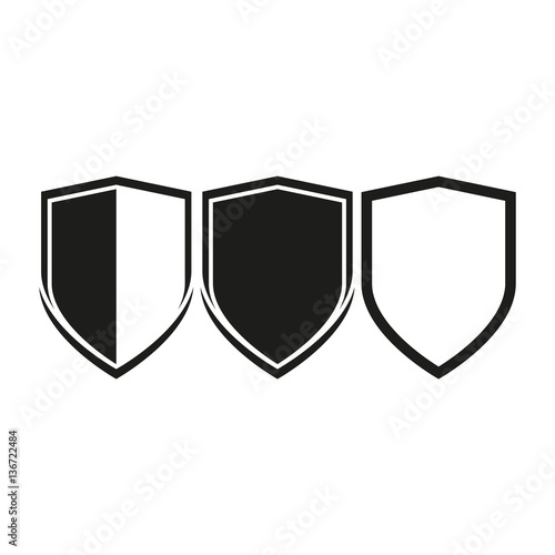 Set of black shield icons, vector, isolated on white