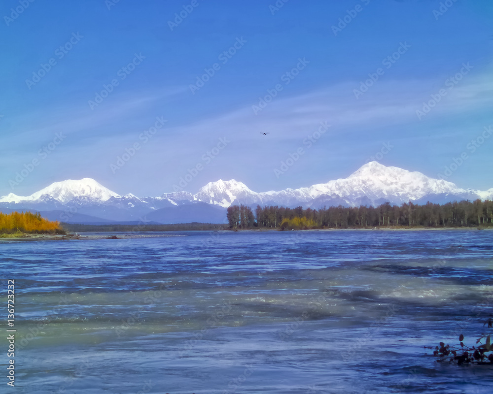 Alaska River with Denali Mountain range