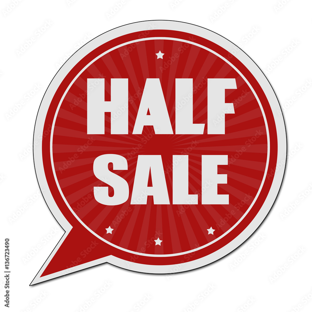 Half sale red speech bubble label or sign