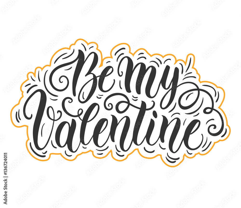 Happy Valentine's day hand lettering on blured background. Can be used for website background, poster, printing, banner, greeting card. Vector illustration Happy Valentine's day hand lettering on blured background. Can be used for website background, poster, printing, banner, greeting card. Vector illustration