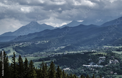 View of the city of Zakopane in the foothills of the Tatra Mountains in Poland. © GKor