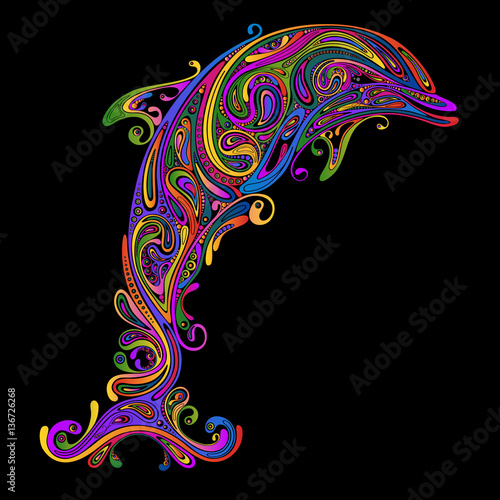 Abstract colorful vector Dolphin patterns on a black background