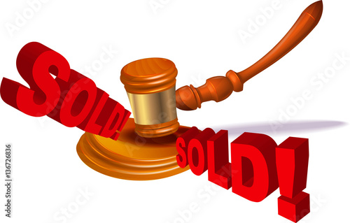 Auction hammer on white background