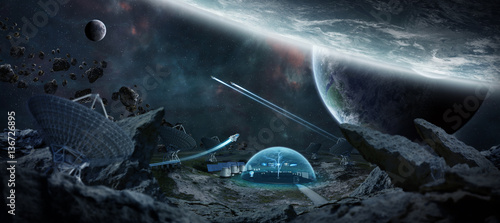 Fototapeta Naklejka Na Ścianę i Meble -  Observatory station in space 3D rendering elements of this image