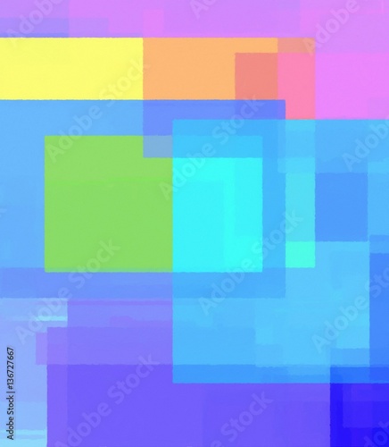 Digital painting of colorful overlapping transparent squares