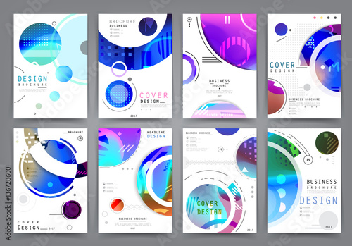 Business brochure 2017 vector set. Applicable for Banners, Placards, Posters, Flyers, cover design annual report, magazine, in A4 format. Modern geometric background template