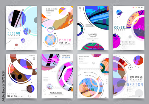 Business brochure 2017 vector set. Applicable for Banners, Placards, Posters, Flyers, cover design annual report, magazine, in A4 format. Modern geometric background template