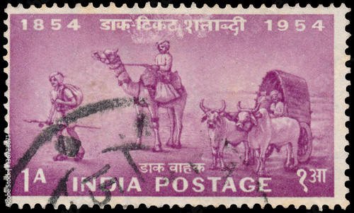 Stamp printed in India shows indian postal workers