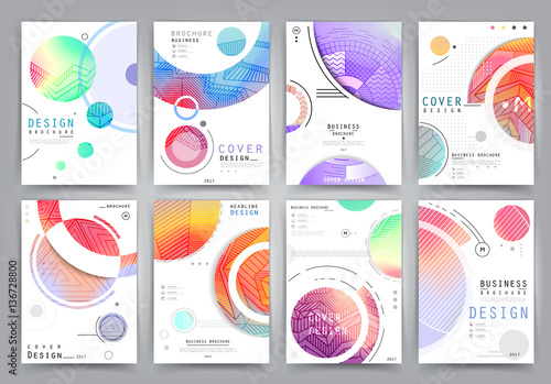 Business brochure 2017 vector set. Applicable for Banners, Placards, Posters, Flyers, cover design annual report, magazine, in A4 format. Modern geometric background template