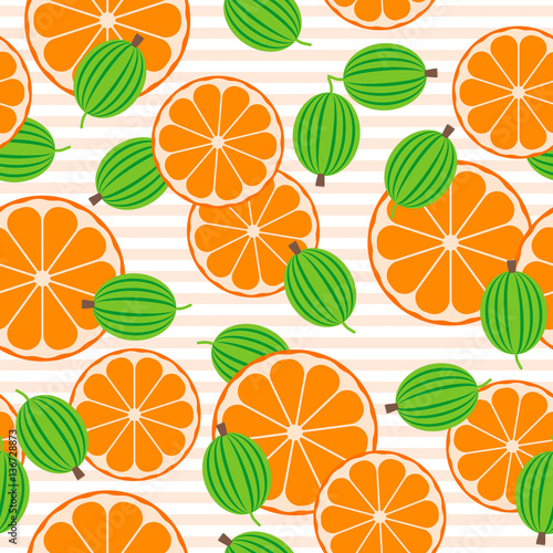 Seamless texture with gooseberry and oranges.