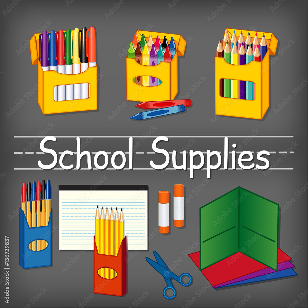 School supplies for kindergarten, daycare, back to school, marker