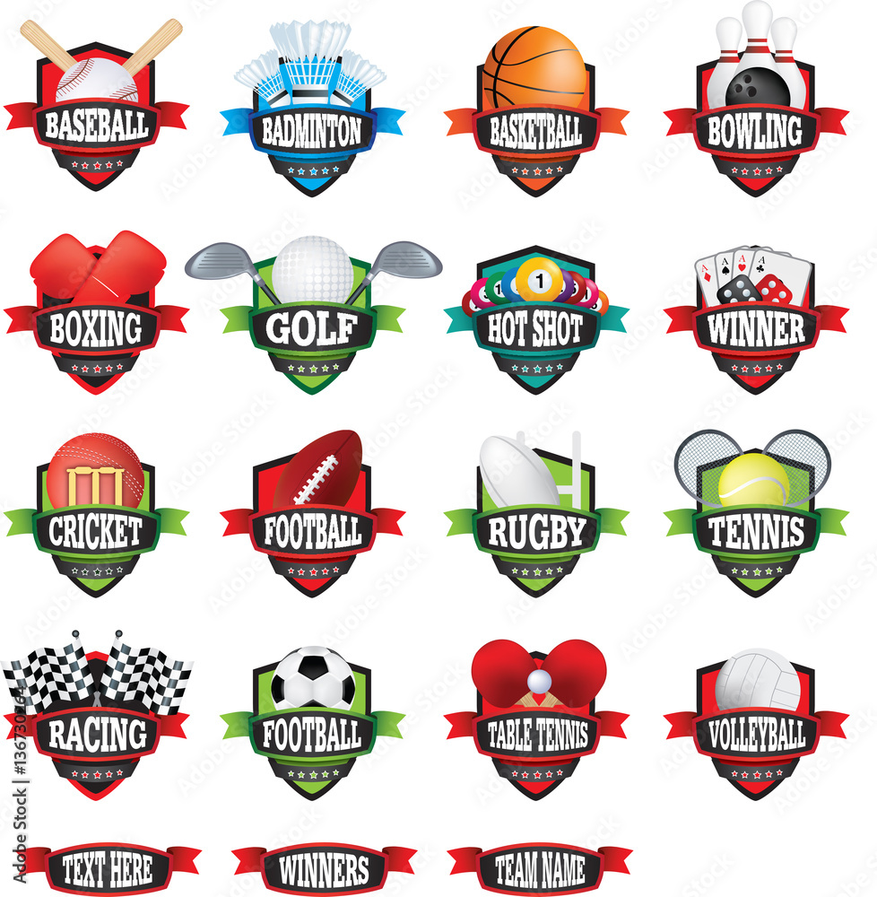 Sports teams names badges or logos as shields in colour Stock Vector |  Adobe Stock