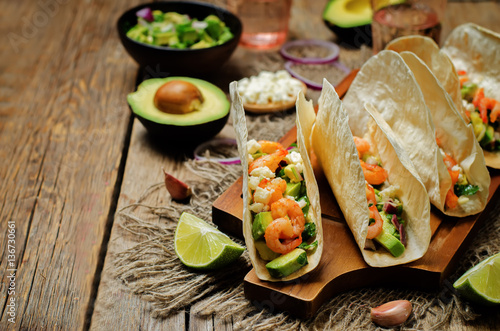 Shrimp tacos with avocado salsa