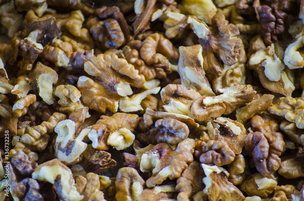 Walnuts shelled on the table Walnuts shelled on the table