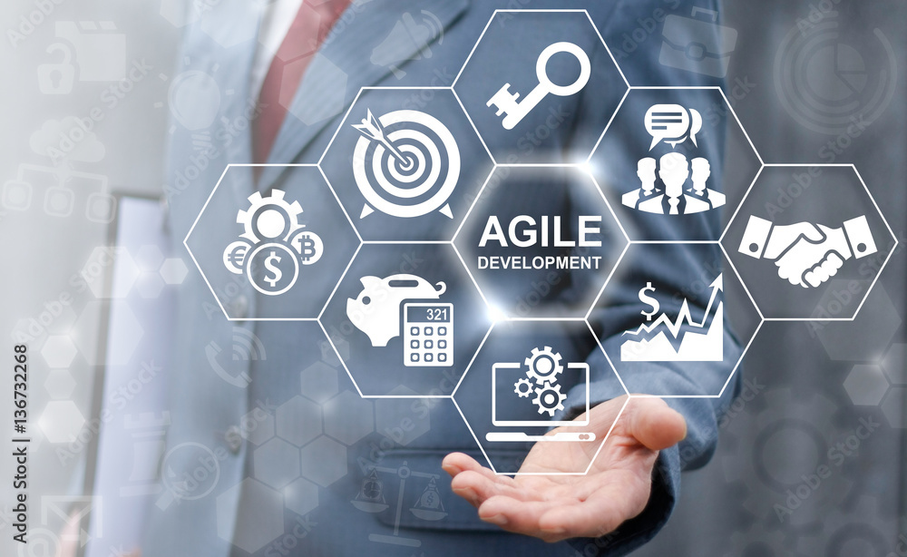 Agile development software business web computer agility nimble quick fast start up concept - obrazy, fototapety, plakaty 