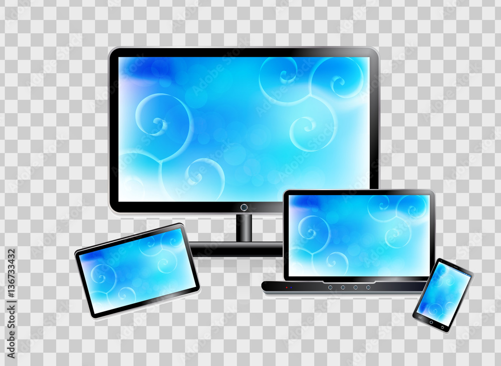 Smartphone, laptop, monitor, tablet set isolated on a transparent background. Vector illustration Smartphone, laptop, monitor, tablet set isolated on a transparent background. Vector illustration