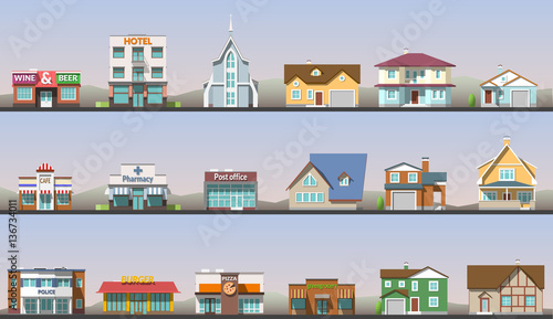 Flat design urban landscape vector illustration