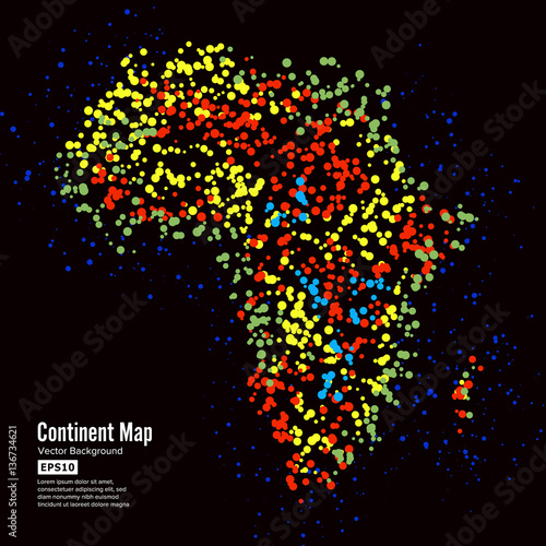 Africa. Continent Map Abstract Background Vector. Formed From Colorful Dots Isolated On Black.