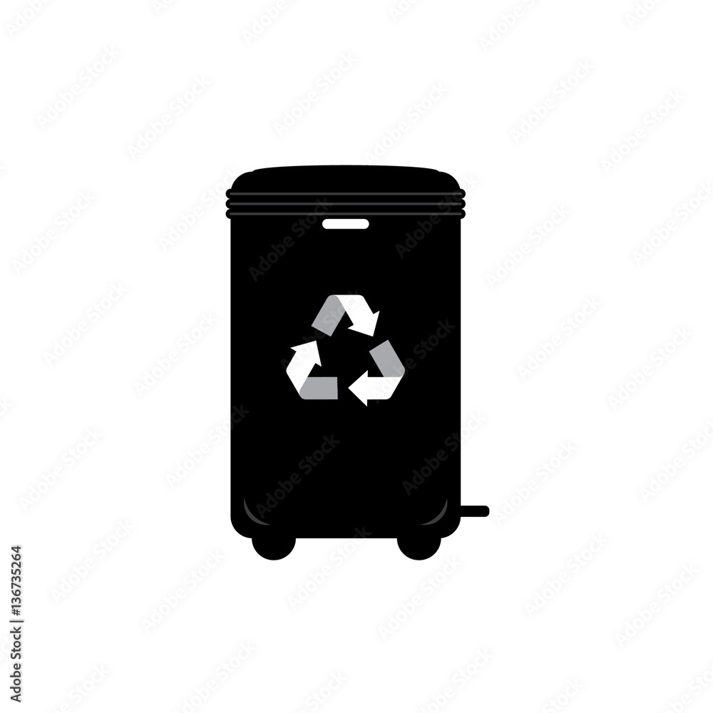 Black waste bins with trash icon. Recycle Bins Black waste bins with trash icon. Recycle Bins