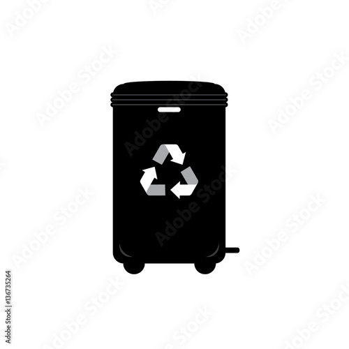 Black waste bins with trash icon. Recycle Bins