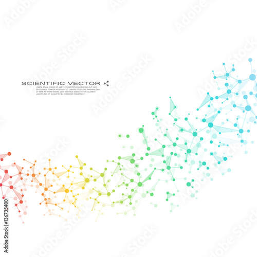 Molecule DNA and neurons vector. Molecular structure. Connected lines with dots. Genetic chemical compounds. Chemistry, medicine, science, technology concept. Geometric abstract background.