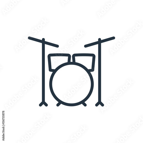 drumkit thin line icon set on white background, audio, music, flat, minimalistic