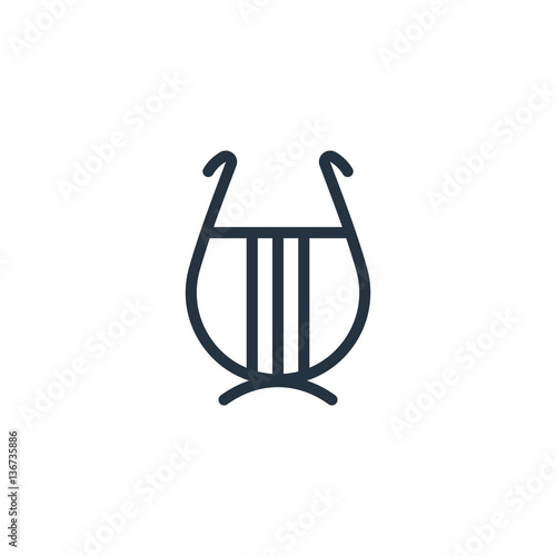 harp thin line icon set on white background, audio, music, flat, minimalistic