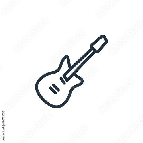 electric guitar thin line icon set on white background, audio, music, flat, minimalistic