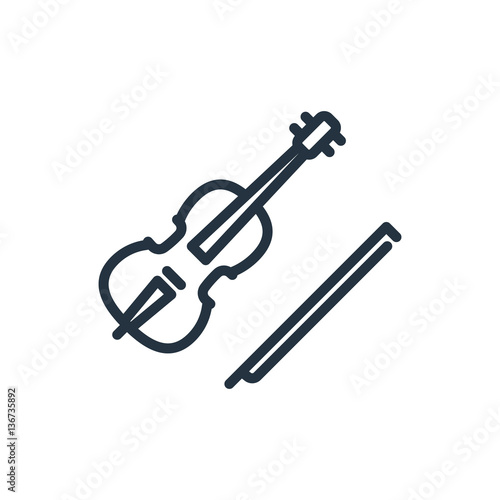 violin thin line icon set on white background, audio, music, flat, minimalistic