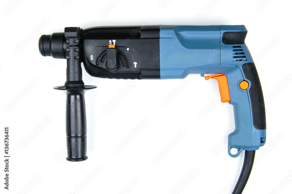Rotary hammer with a drill isolated on white background Rotary hammer with a drill isolated on white background